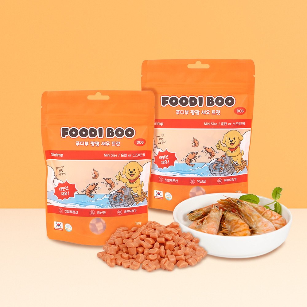 푸디부 강아지 간식 저알러지 저칼로리 노즈워크 팡팡트릿 새우, 150g