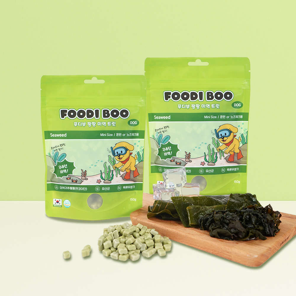 푸디부 강아지 간식 저알러지 저칼로리 노즈워크 팡팡트릿 미역, 150g